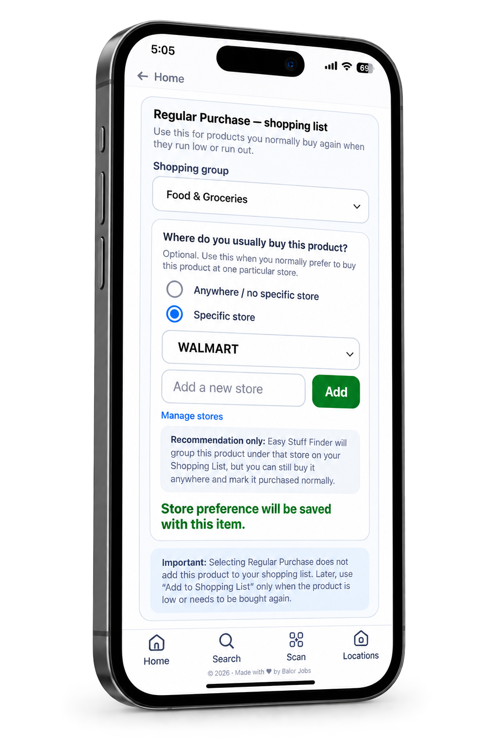 Easy Stuff Finder regular purchase and shopping preferences