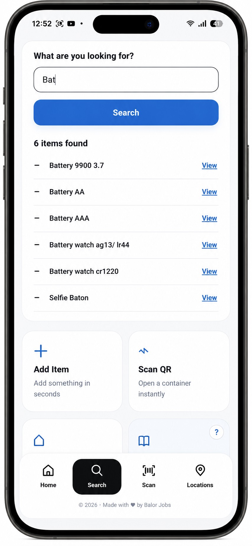 Easy Stuff Finder Search screen