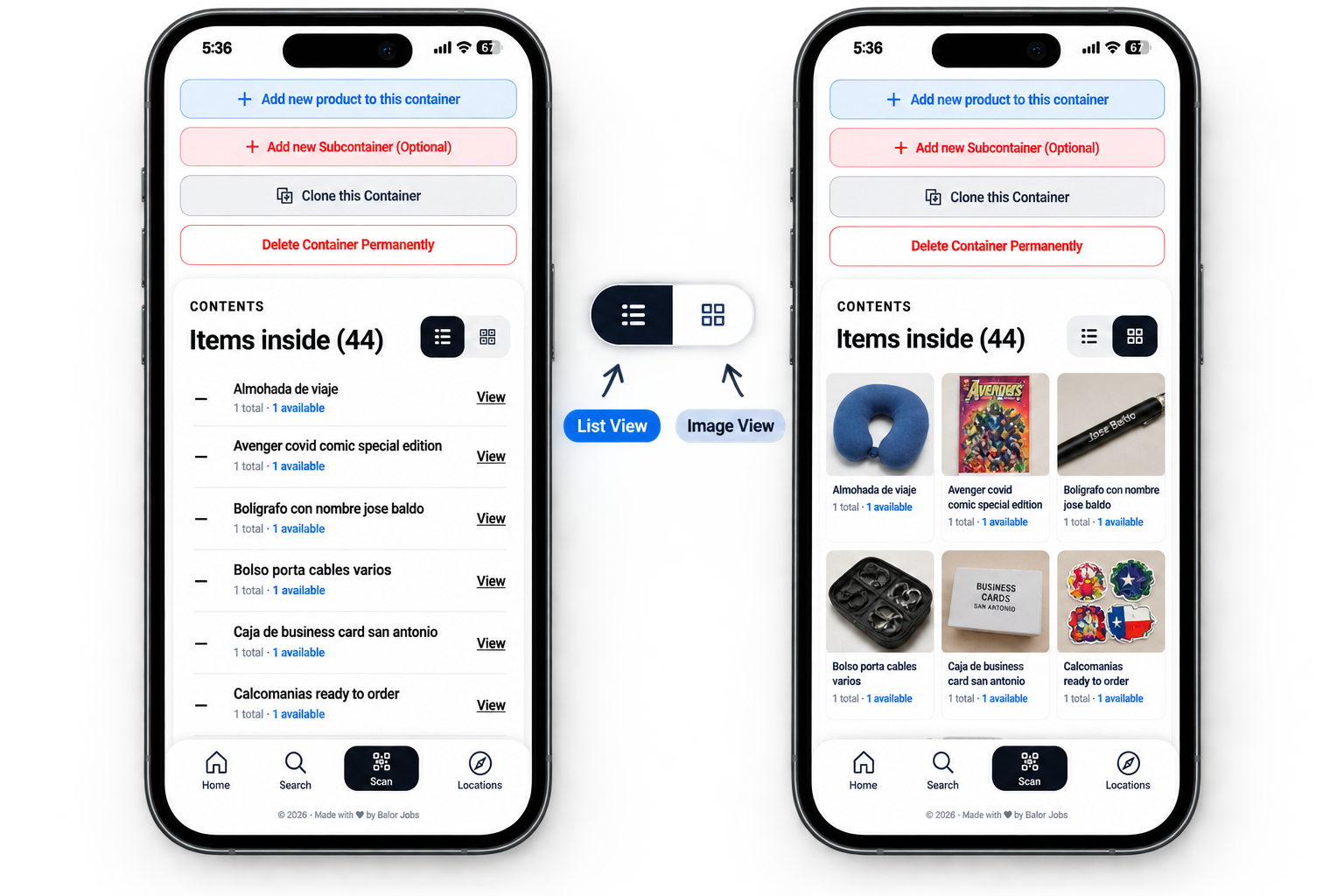 Easy Stuff Finder list view and image view