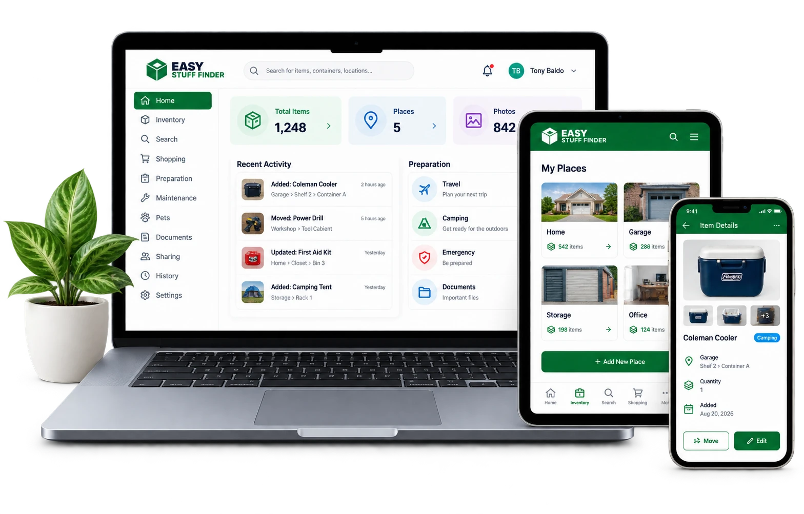 Easy Stuff Finder on laptop tablet and mobile devices