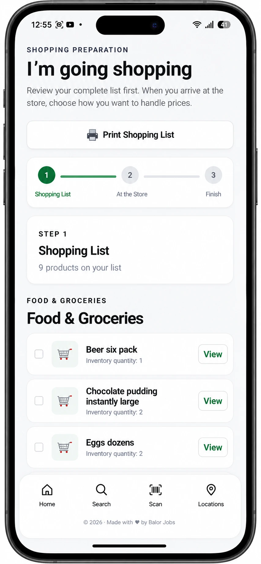 Easy Stuff Finder Shopping preparation screen
